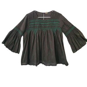 Ivy Jane Blouse XS Floral Embroidery Boho Peasant Hippie Earthy Artsy Oversized